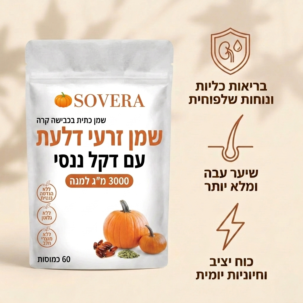 כמוסות שמן זרעי דלעת של Sovera – לחיזוק טבעי של הכליות והקלה על שלפוחית השתן מבפנים